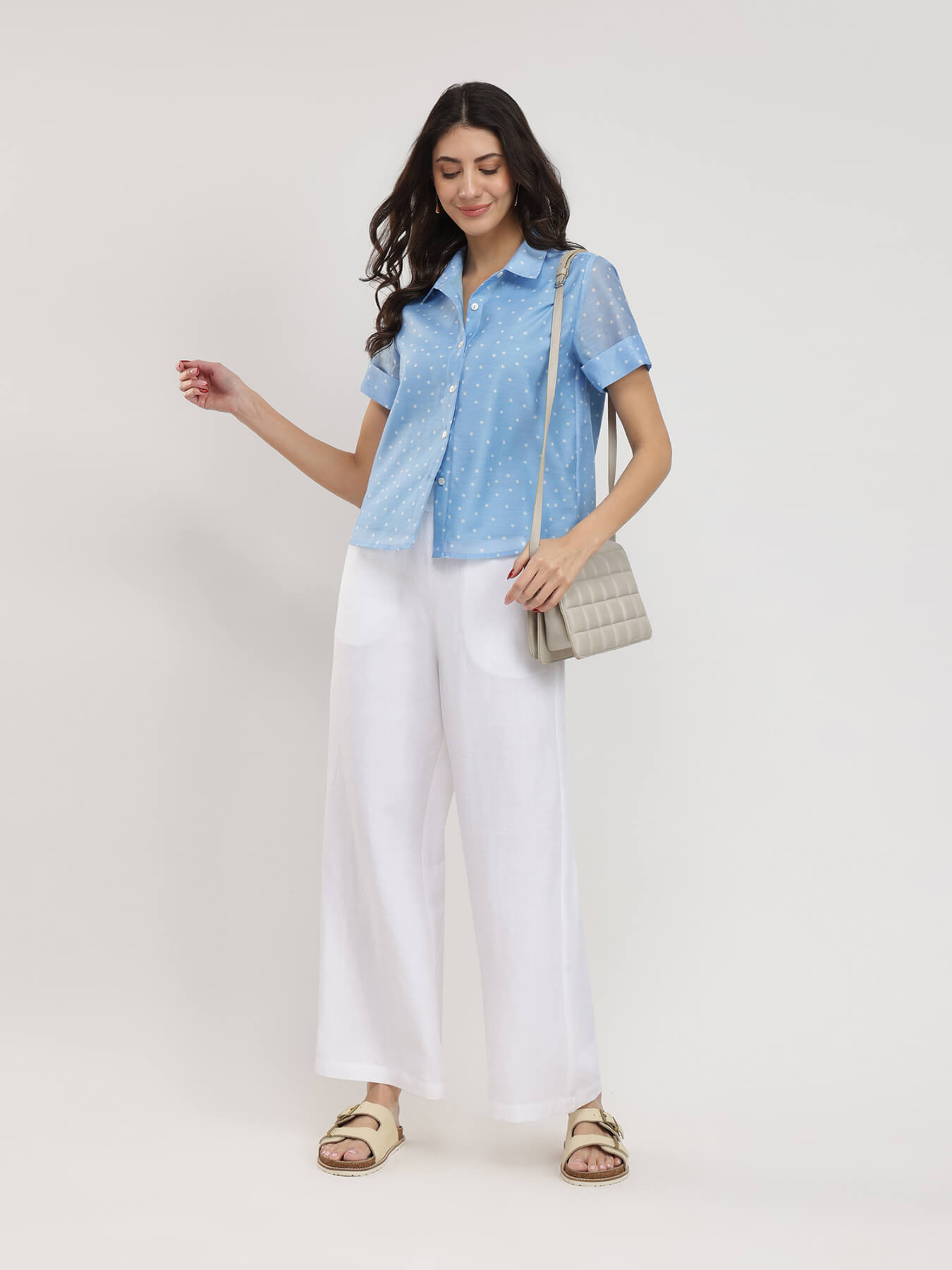 Solid Wide-Leg Trousers - White