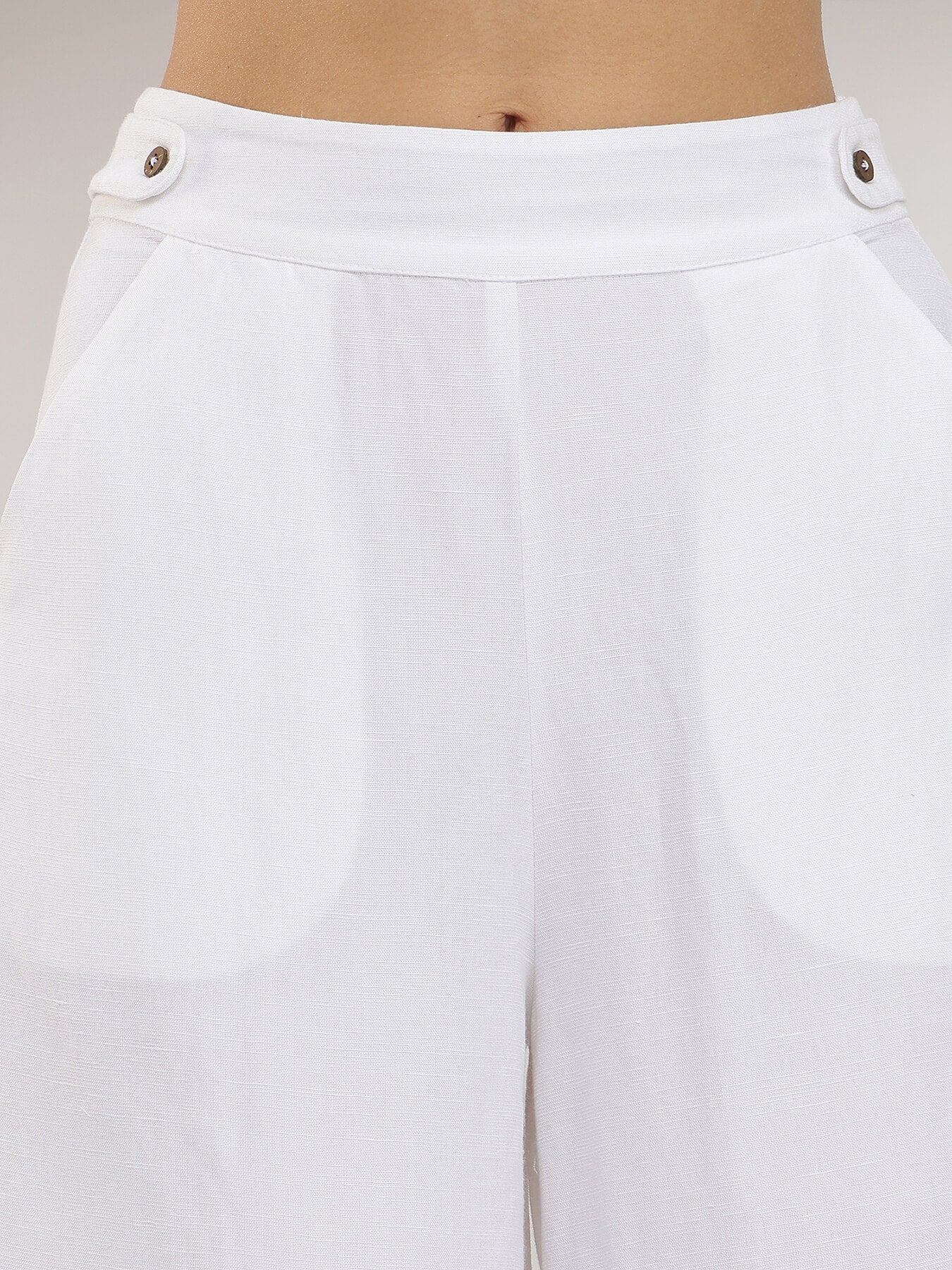 Solid Wide-Leg Trousers - White