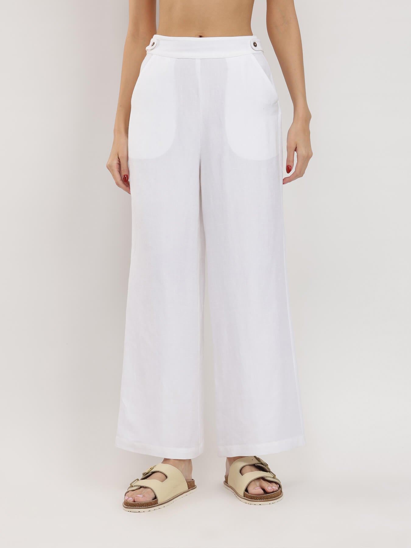 Solid Wide-Leg Trousers - White
