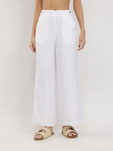 Solid Wide-Leg Trousers - White