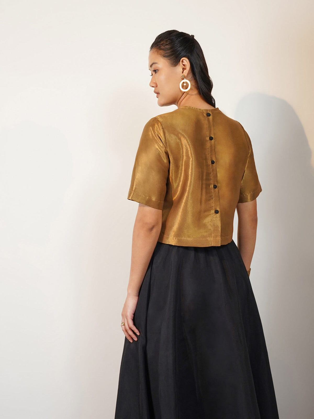Viscose Silk Solid Boxy Fit Blouse - Gold