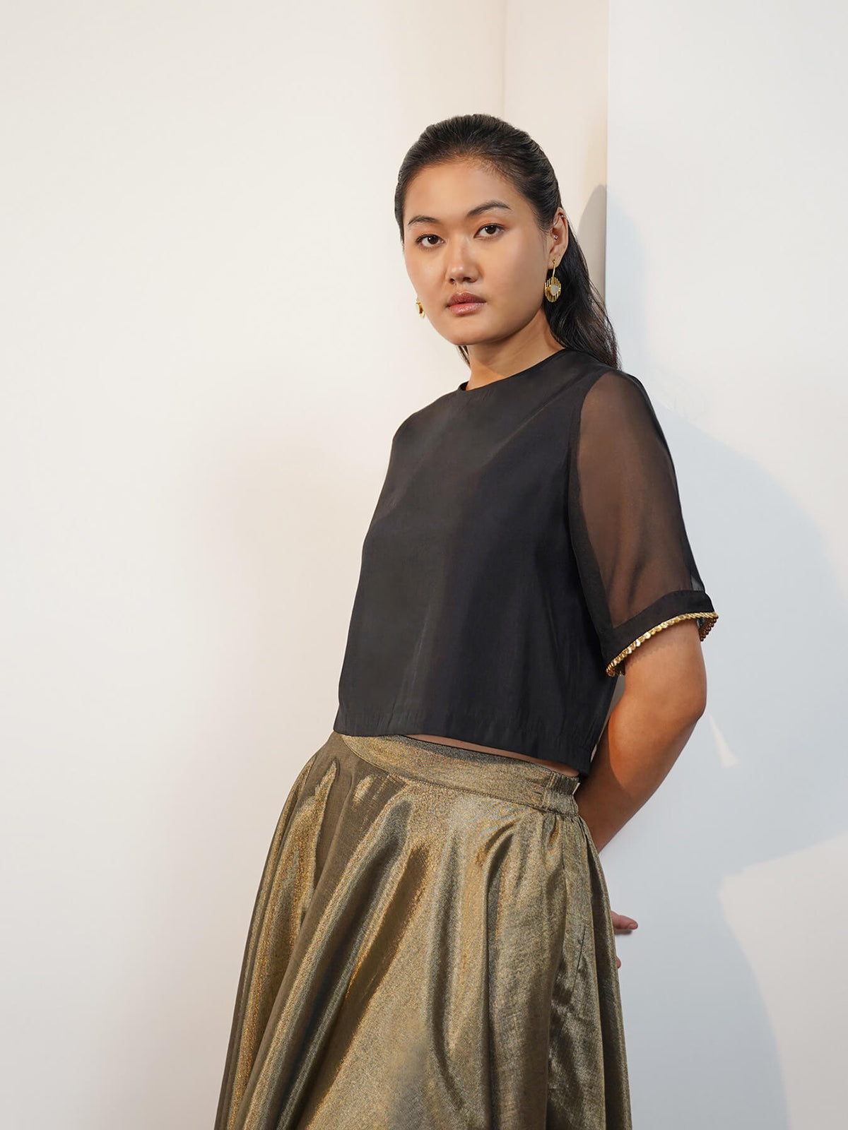 Viscose Silk Boxy Fit Blouse - Black