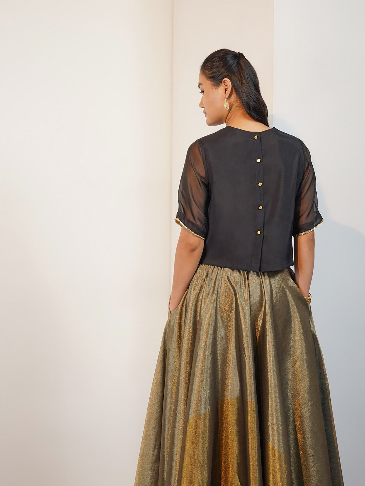 Viscose Silk Boxy Fit Blouse - Black