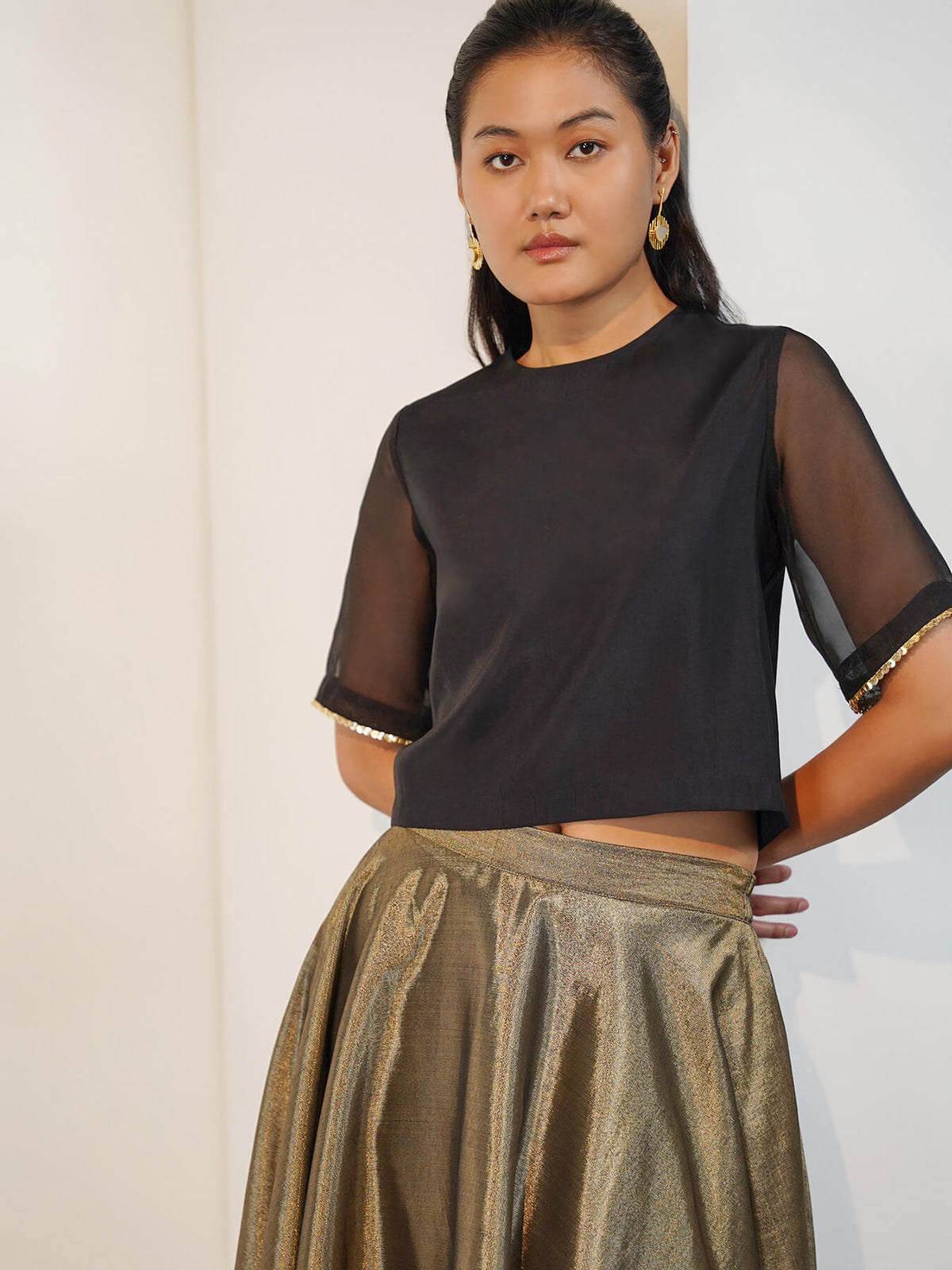 Viscose Silk Boxy Fit Blouse - Black