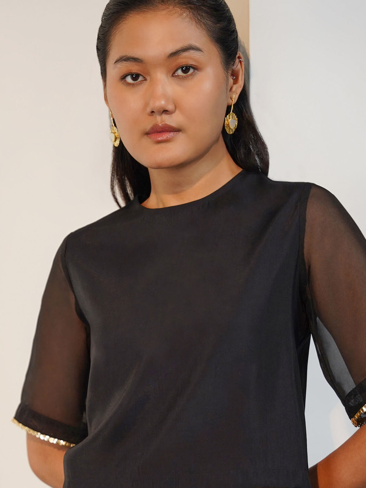 Viscose Silk Boxy Fit Blouse - Black