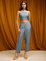 Floral Print Organza Kurta Set - Light Blue