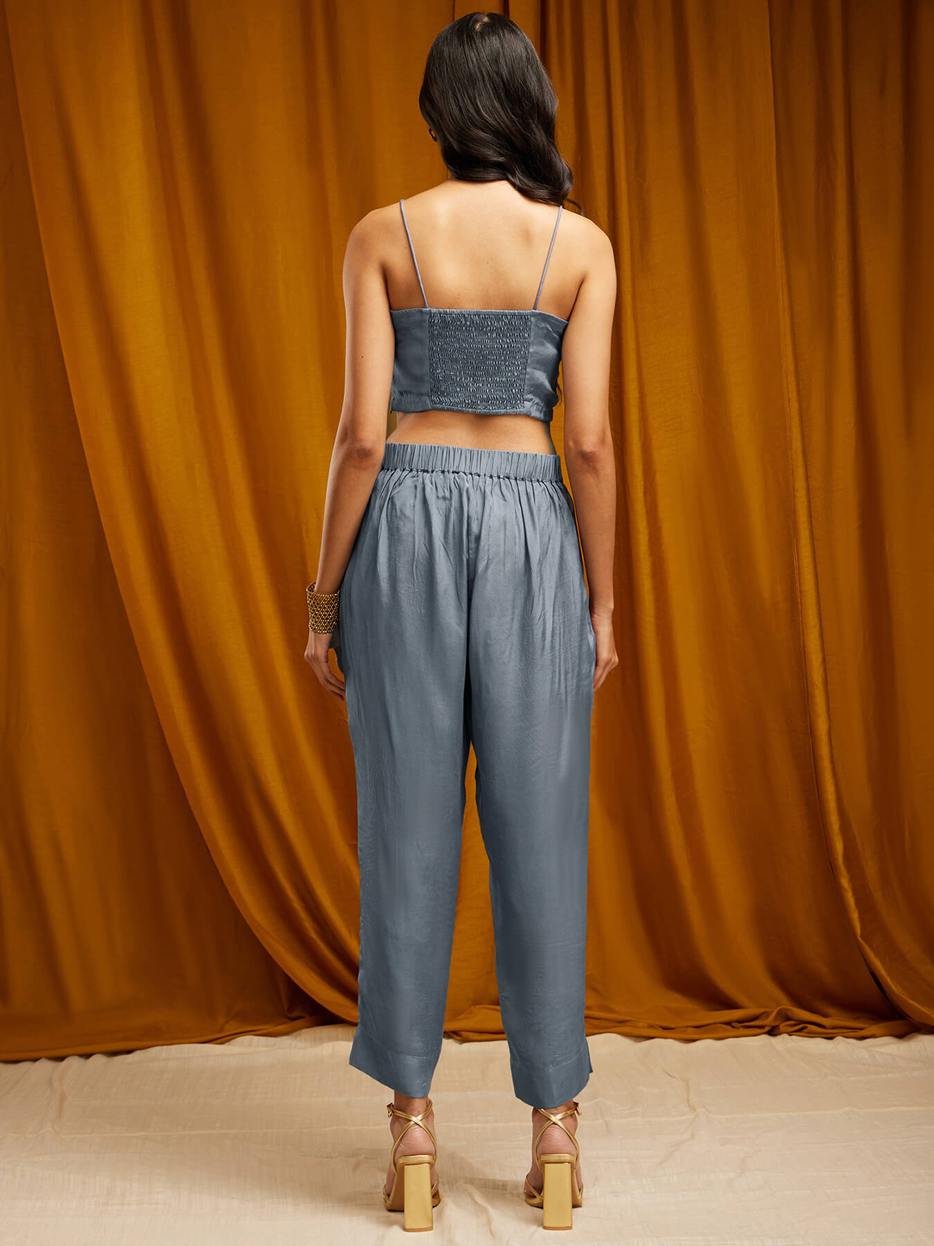 Floral Print Organza Kurta Set - Light Blue