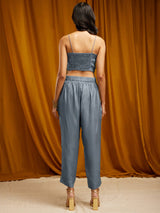 Floral Print Organza Kurta Set - Light Blue