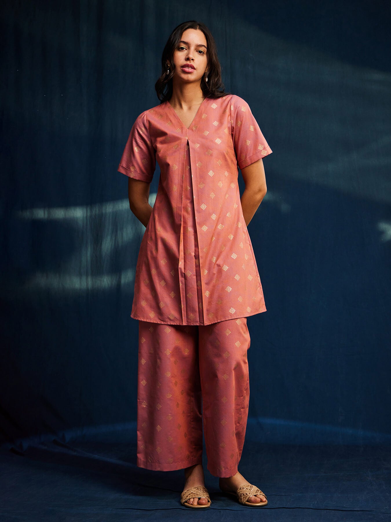 Cotton Foil Print Coord - Pink