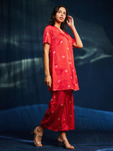 Satin Bandhani Coord - Red