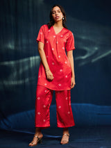 Satin Bandhani Coord - Red