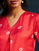 Satin Bandhani Coord - Red