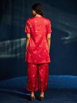 Satin Bandhani Coord - Red