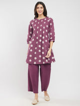 Cotton Dabu Polka Pintuck Co-ord Set - Burgundy