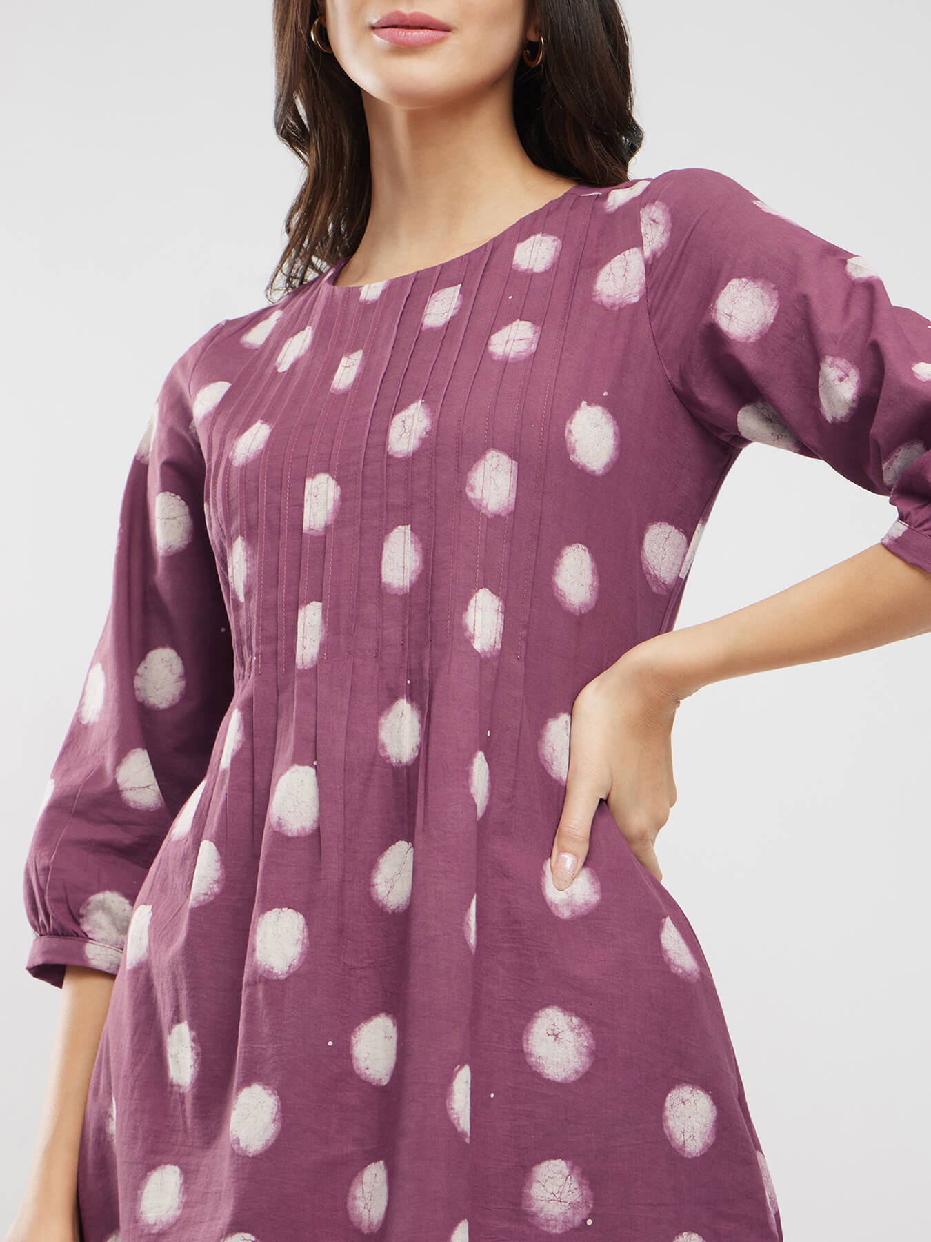 Cotton Dabu Polka Pintuck Co-ord Set - Burgundy