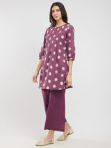 Cotton Dabu Polka Pintuck Co-ord Set - Burgundy