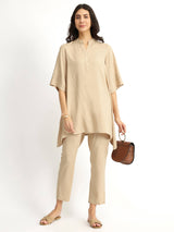 Soft Textured Rayon Solid Co-ord Set - Beige