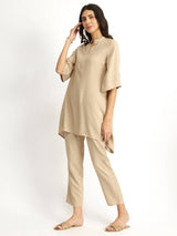 Soft Textured Rayon Solid Co-ord Set - Beige