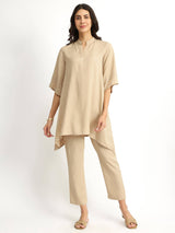 Soft Textured Rayon Solid Co-ord Set - Beige