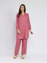 Soft Textured Rayon Solid Co-ord Set - Pink