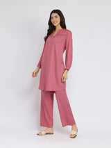 Soft Textured Rayon Solid Co-ord Set - Pink