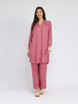 Soft Textured Rayon Solid Co-ord Set - Pink