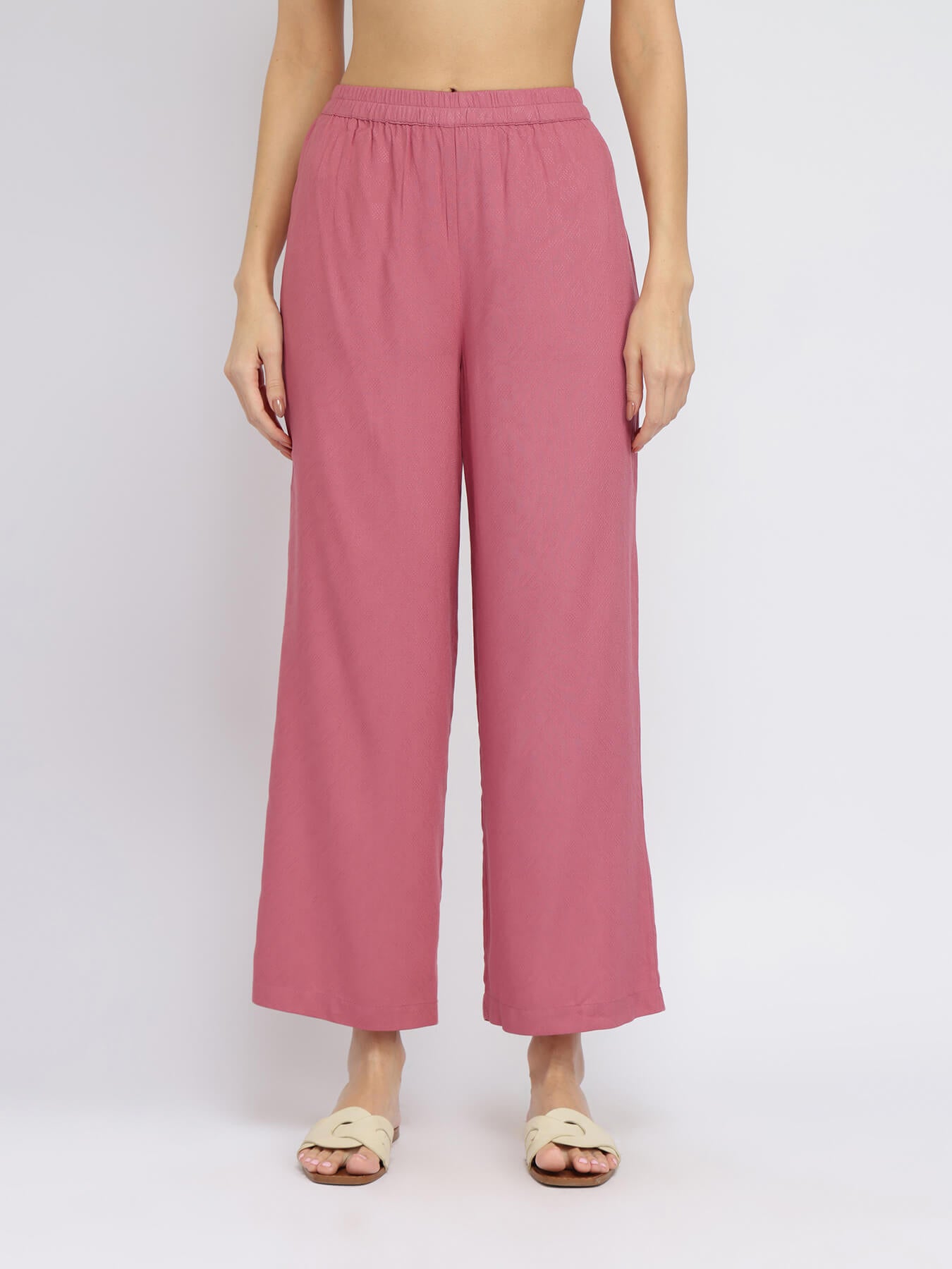 Soft Textured Rayon Solid Co-ord Set - Pink