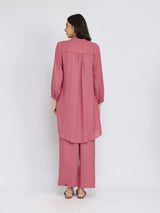 Soft Textured Rayon Solid Co-ord Set - Pink