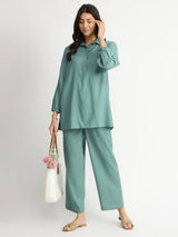 Soft Textured Rayon Solid Co-ord Set - Teal