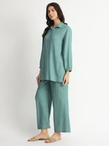 Soft Textured Rayon Solid Co-ord Set - Teal