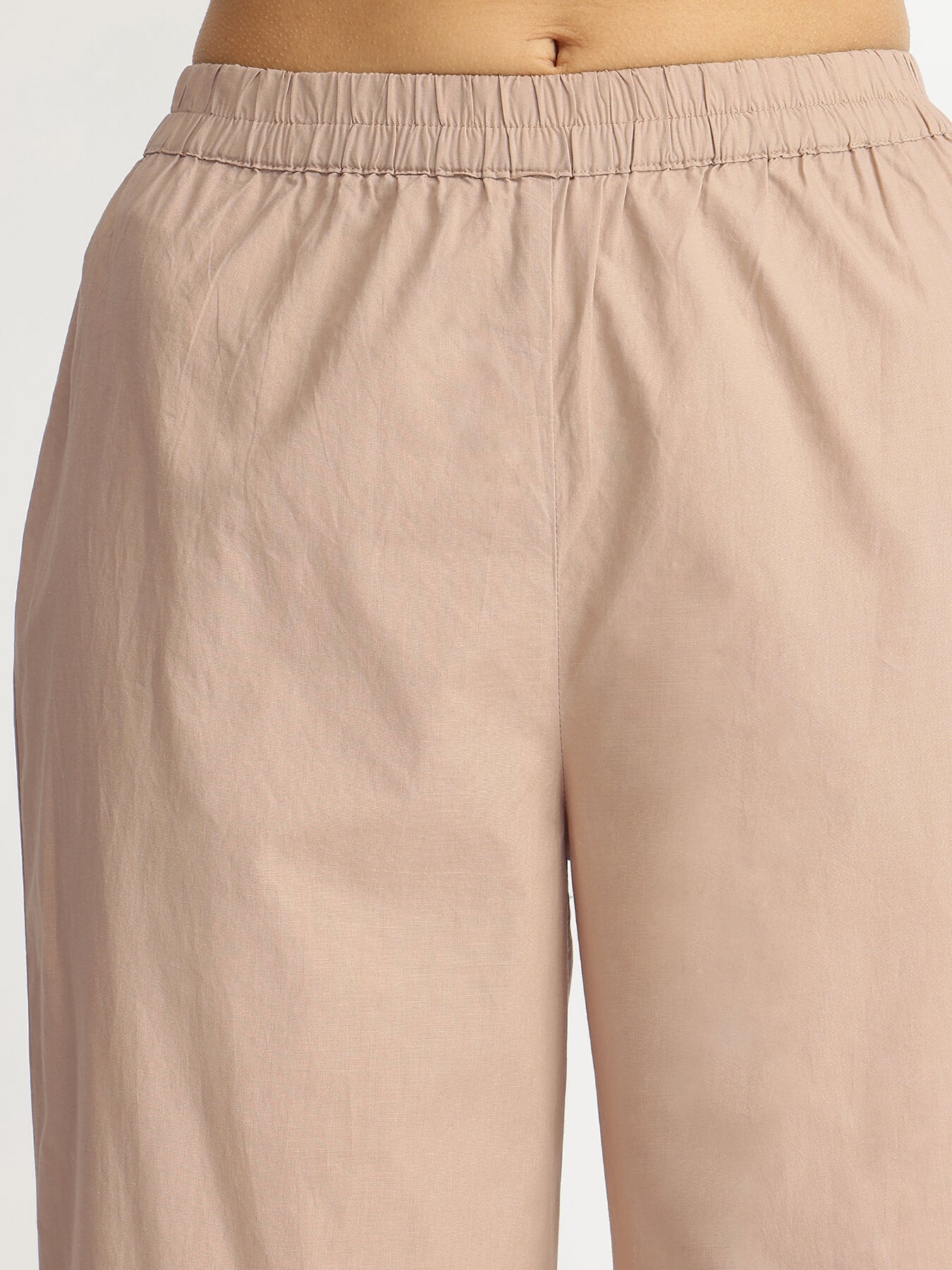 Air Loom Cotton Poplin Solid Co-ord Set - Beige