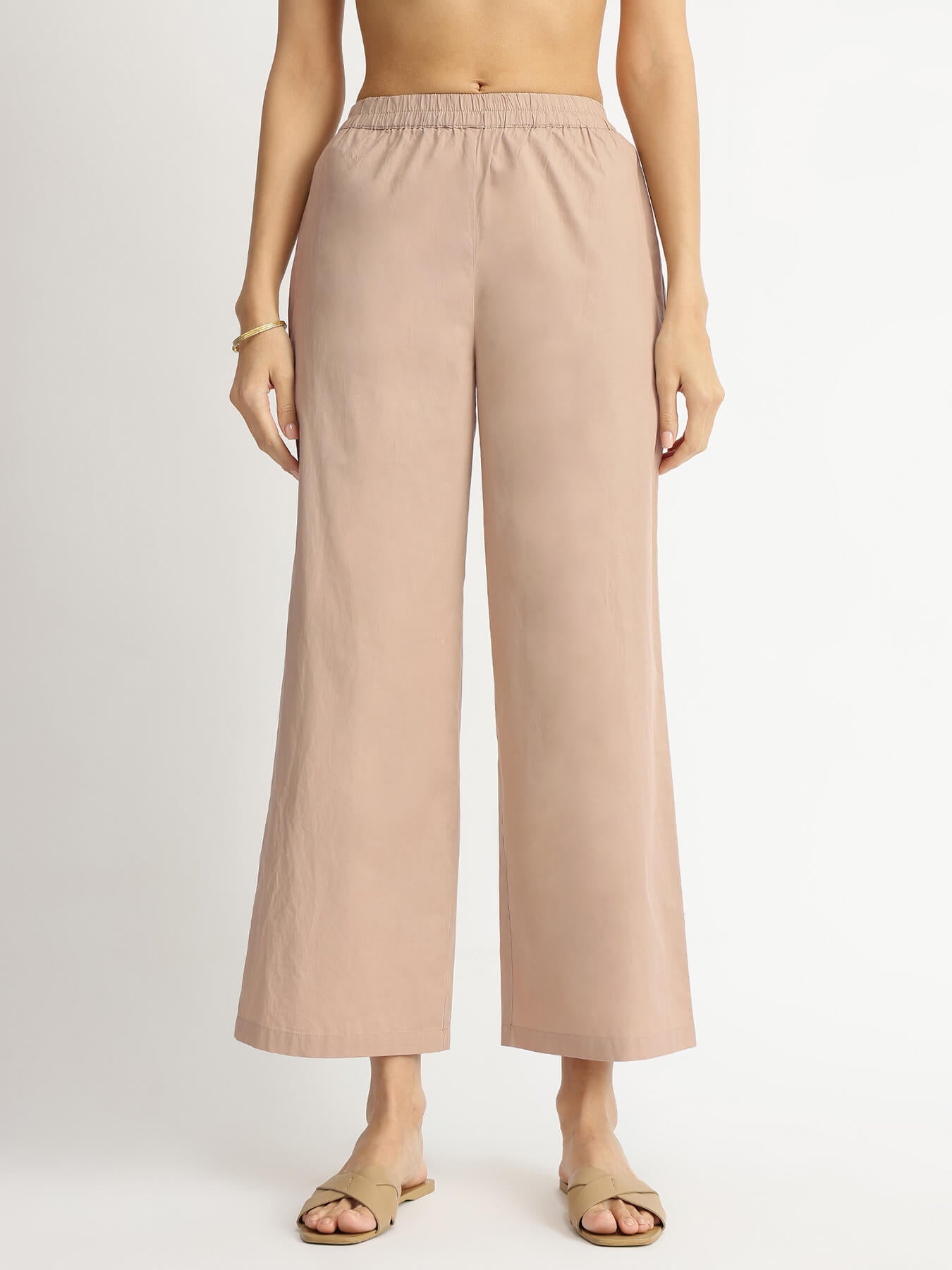 Air Loom Cotton Poplin Solid Co-ord Set - Beige