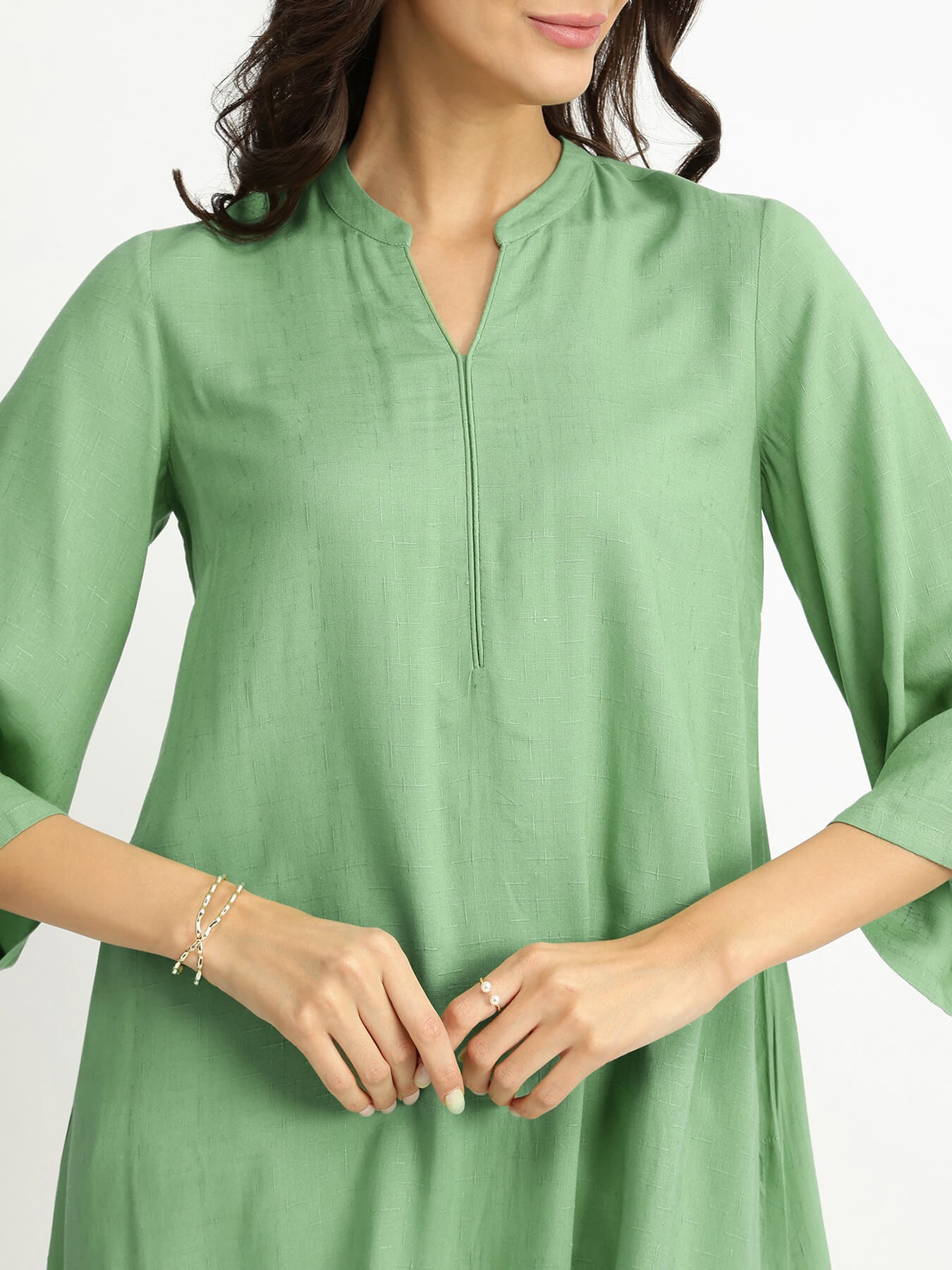 Soft Textured Rayon Solid Co-ord Set - Green