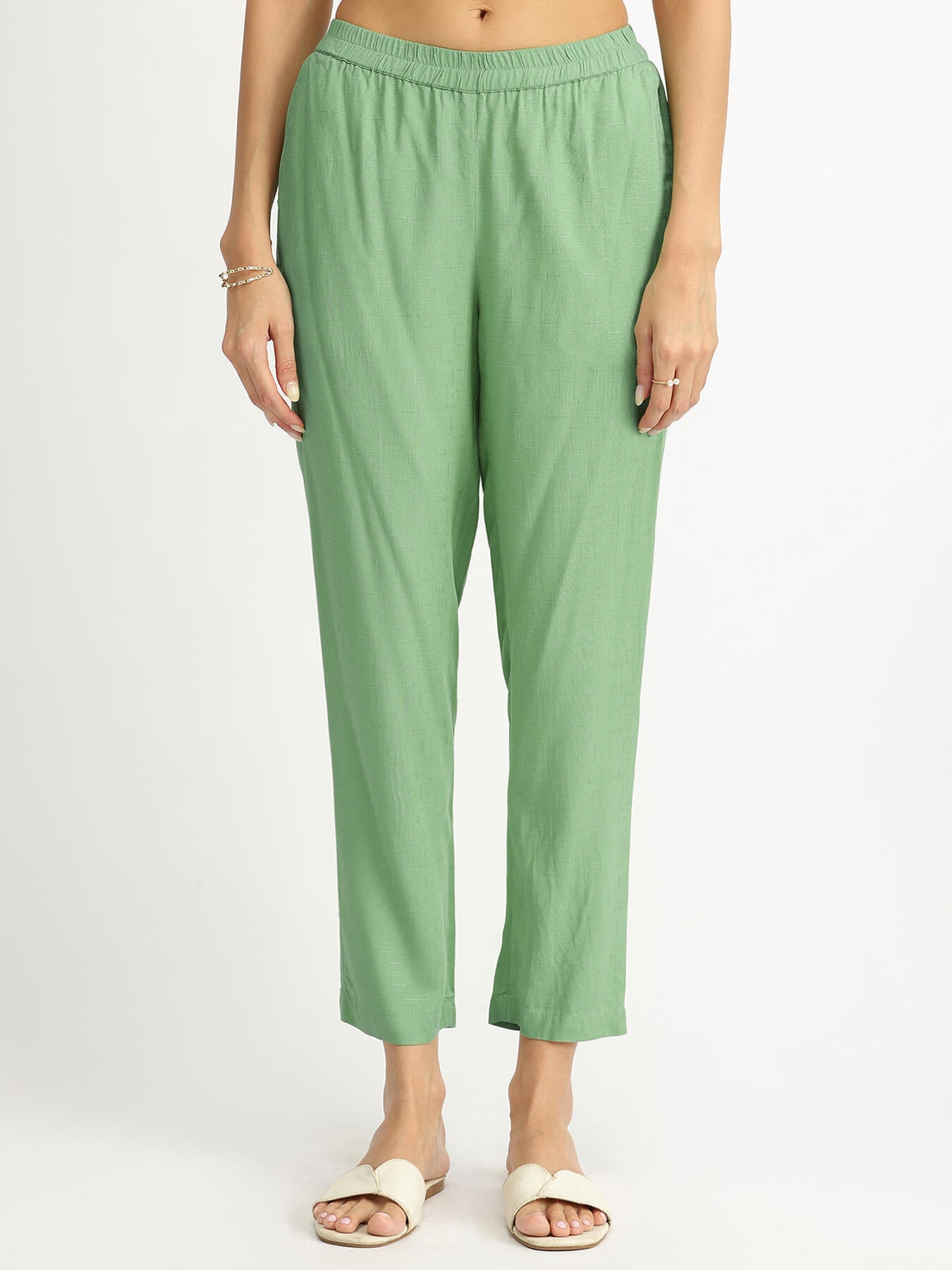 Soft Textured Rayon Solid Co-ord Set - Green