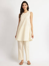 Linen Blend Solid Co-ord Set - Off-White