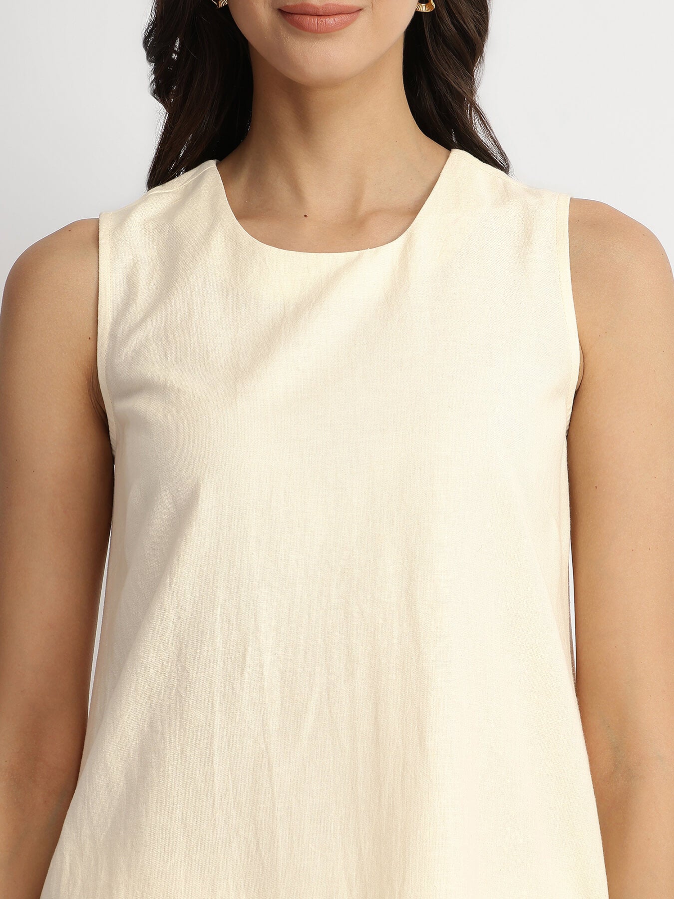 Linen Blend Solid Co-ord Set - Off-White