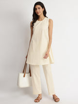 Linen Blend Solid Co-ord Set - Off-White