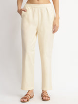 Linen Blend Solid Co-ord Set - Off-White