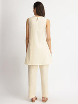 Linen Blend Solid Co-ord Set - Off-White