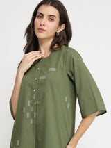 Cotton Geometric Print Co-ord Set - Olive