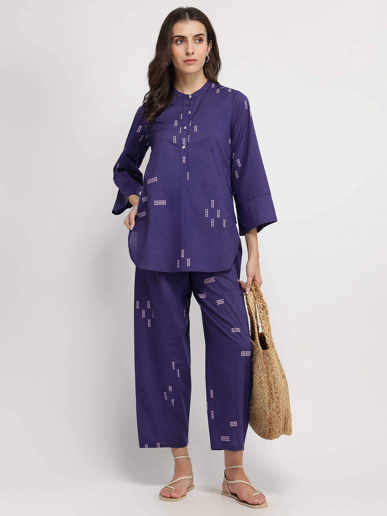 Cotton Geometric Print Co-ord Set - Blue