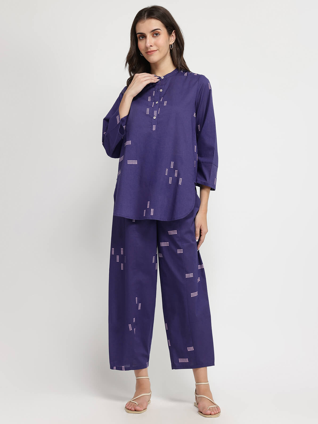 Cotton Geometric Print Co-ord Set - Blue