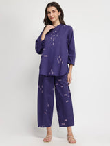 Cotton Geometric Print Co-ord Set - Blue