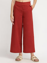 Linen Blend Solid Co-ord Set - Red