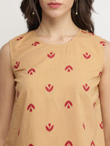 Cotton Floral Co-ord Set - Beige & Red