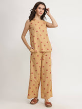 Cotton Floral Co-ord Set - Beige & Red