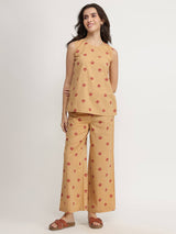 Cotton Floral Co-ord Set - Beige & Red