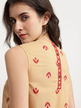 Cotton Floral Co-ord Set - Beige & Red