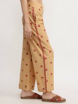 Cotton Floral Co-ord Set - Beige & Red