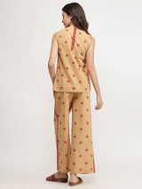 Cotton Floral Co-ord Set - Beige & Red